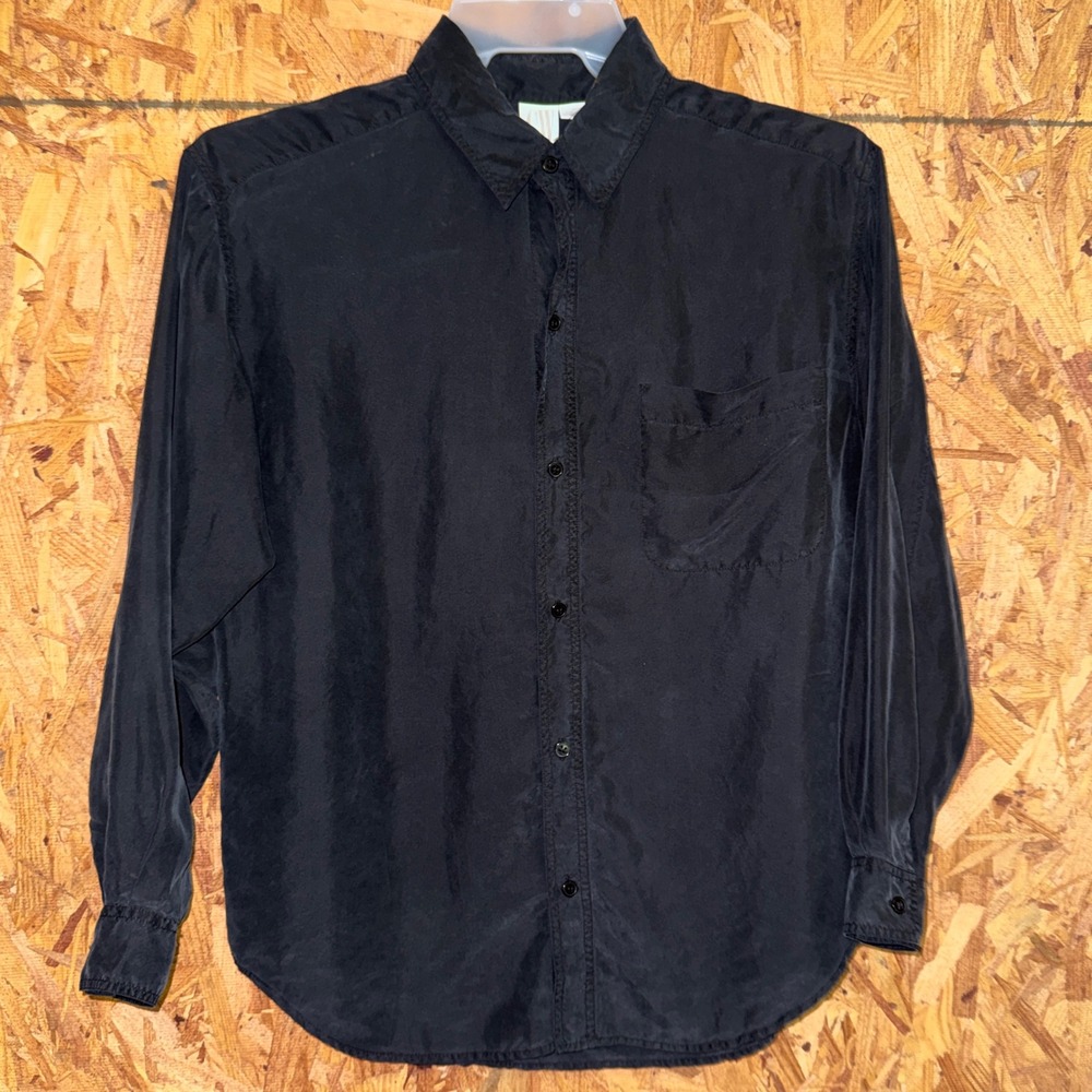 Clifford & Wills 100% Silk Black Button Blouse Top Quality Basics Quiet Luxury S